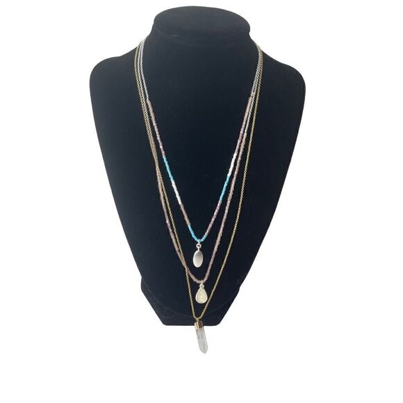 NWT LUCKY BRAND Two-Tone Beaded Layered Pendant Necklace, 16"+ 2" extender - Picture 5 of 6